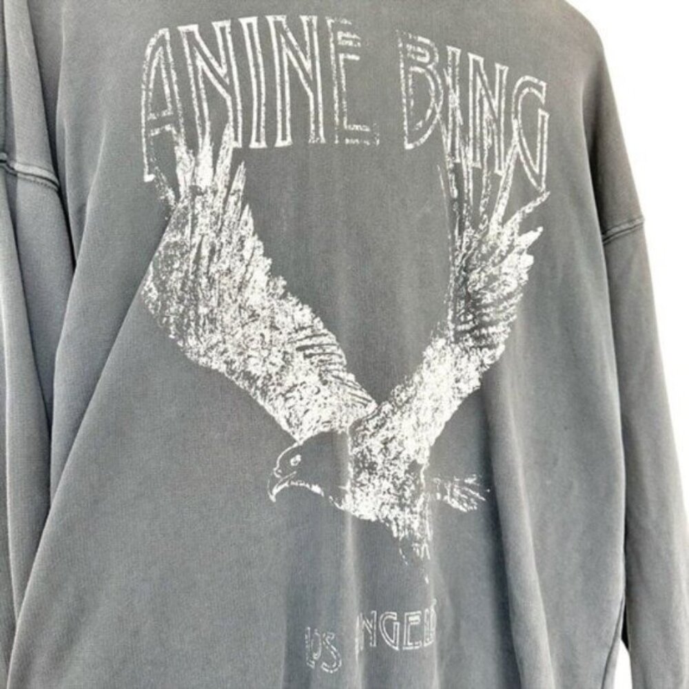 Anine Bing Rowe Eagle Ash Gray Oversized Pullover Hoodie Sweatshirt Size XS - Picture 7 of 13